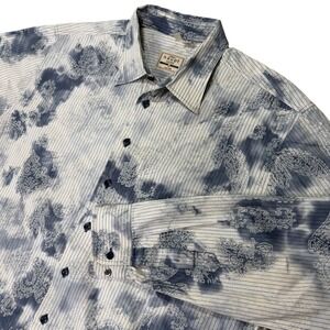 Haupt Mens Blue And White  Button Up Geometric Shirt Size XL Floral Statement